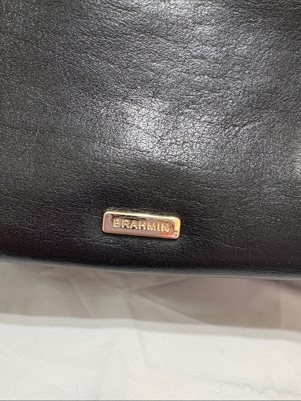 Brahmin Black Leather Satchel with Gold Hardware and Detachable Strap - Picture 4 of 12